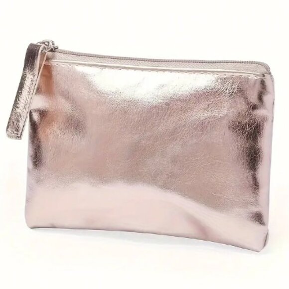 Pink Metallic 4.5" x 3" inch Zippered Coin Purse Mini Holder Coin Card Cash ID - Picture 1 of 2